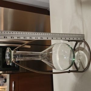 NWOT Pottery Barn vase.Thick green hue glass/sturdy antiqued bronze metal stand.